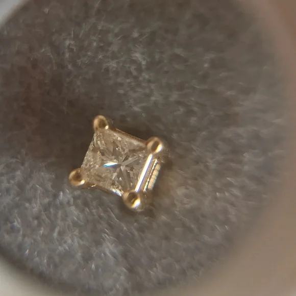 Diamond Princess Cut 14K Yellow Gold Stud Earrings - Picture 8 of 9